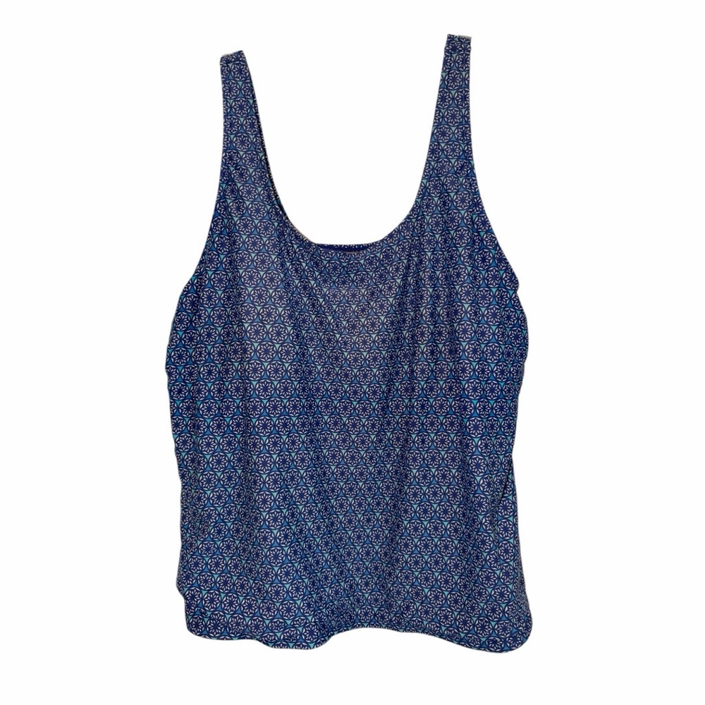 L.L. Bean Blue Geometric Scoop Neck Tankini Swim Top